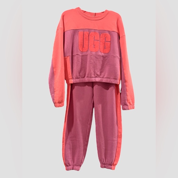 UGG Aryia Cropped Pullover and Jogger Set Blocked Pink Purple Size Medium - Picture 2 of 9